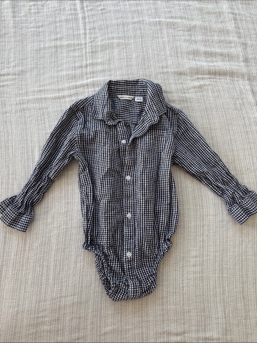Janie and Jack Navy & White Gingham Button-Front Shirt Bodysuit